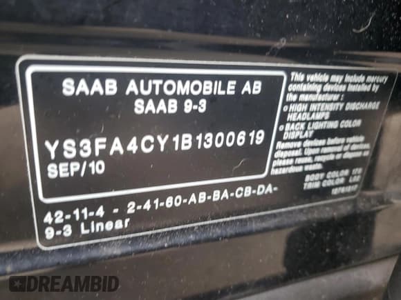 ✅ 2011 Saab 9-3 • VIN: YS3FA4CY1B1300619 • Lot: 92678425. Wystawiony na Copart z przebiegiem 143 678 mil. Bezpłatny archiwum sprzedaży aukcyjnych z USA i szczegółowy raport historii pojazdu na DreamBid. Zdjęcie 12.