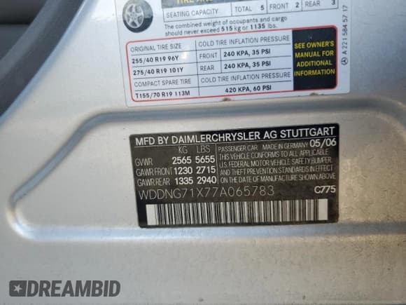 ✅ 2007 Mercedes-Benz S 550 • VIN: WDDNG71X77A065783 • Lot: 89503915. Listed on Copart with 207,414 mi. Free auction sales archive from the USA and detailed vehicle history report at DreamBid. Image 12.