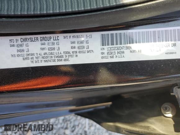 ✅ 2013 Dodge Avenger SXT • VIN: 1C3CDZCB2DN719024 • Lot: 58690335. Listed on Copart with 151,049 mi. Free auction sales archive from the USA and detailed vehicle history report at DreamBid. Image 12.