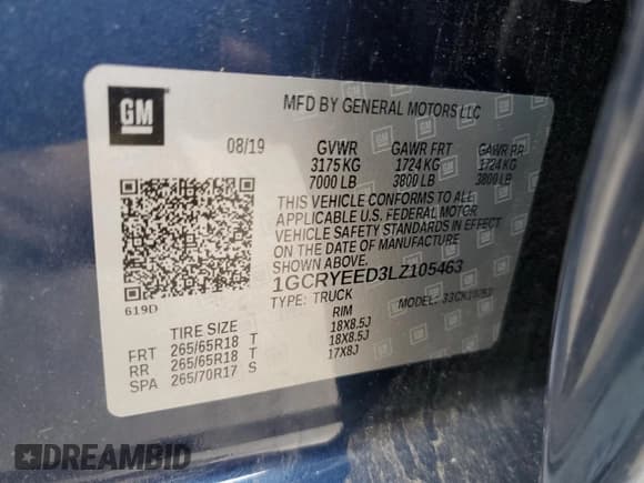 ✅ 2020 Chevrolet Silverado 1500 RST • VIN: 1GCRYEED3LZ105463 • Lot: 65692905. Listed on Copart with 130,469 mi. Free auction sales archive from the USA and detailed vehicle history report at DreamBid. Image 13.