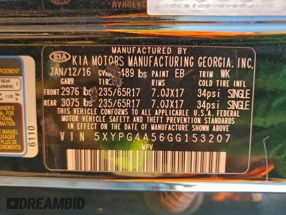 ✅ 2016 Kia Sorento LX • VIN: 5XYPG4A56GG153207 • Lot: 94940785. Listed on Copart with 196,791 mi. Free auction sales archive from the USA and detailed vehicle history report at DreamBid. Image 12.