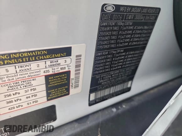 ✅ 2016 Land Rover Range Rover Sport HSE • VIN: SALWR2VF0GA647732 • Lot: 93689435. Listed on Copart with 65,903 mi. Free auction sales archive from the USA and detailed vehicle history report at DreamBid. Image 13.