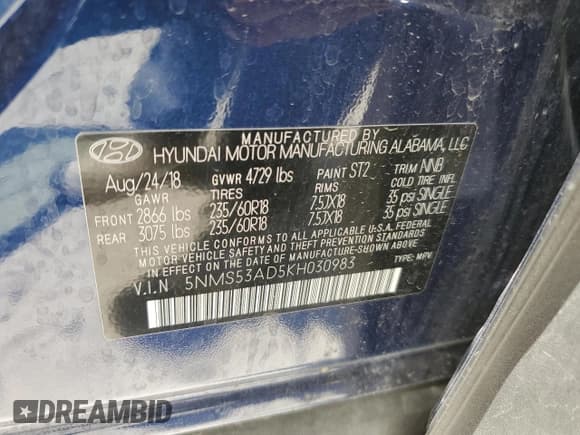 ✅ 2019 Hyundai Santa Fe Ultimate • VIN: 5NMS53AD5KH030983 • Lot: 60956423. Wystawiony na Copart z przebiegiem 44 150 mil. Bezpłatny archiwum sprzedaży aukcyjnych z USA i szczegółowy raport historii pojazdu na DreamBid. Zdjęcie 12.