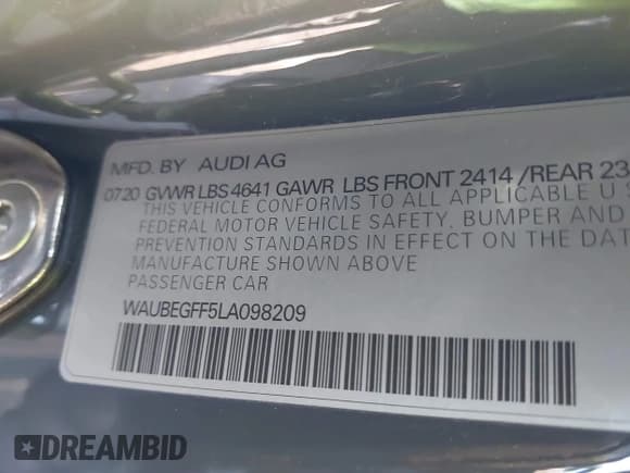 ✅ 2020 Audi A3 S line Premium • VIN: WAUBEGFF5LA098209 • Lot: 41640790. Listed on IAAI with 36,057 mi. Free auction sales archive from the USA and detailed vehicle history report at DreamBid. Image 9.