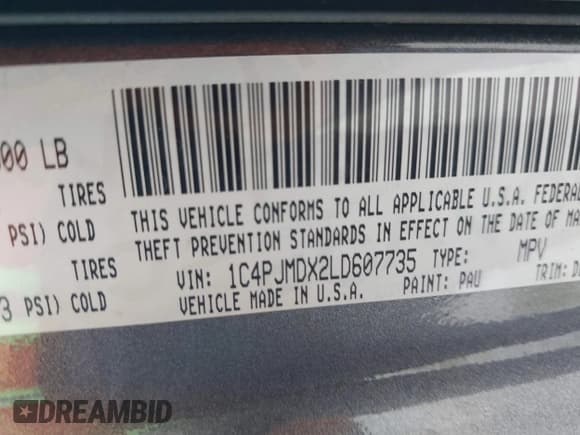 ✅ 2020 Jeep Cherokee Limited • VIN: 1C4PJMDX2LD607735 • Lot: 42166672. Listed on IAAI with 47,626 mi. Free auction sales archive from the USA and detailed vehicle history report at DreamBid. Image 9.