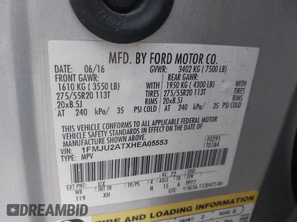 ✅ 2017 Ford Expedition Limited • VIN: 1FMJU2ATXHEA05553 • Лот: 42931424. Опубликован ранее на IAAI с пробегом 254 252 миль. Бесплатный доступ к архиву аукционных продаж из США и подробный отчёт об истории автомобиля на DreamBid. Изображение 9.