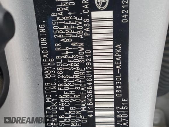 ✅ 2006 Toyota Avalon Limited • VIN: 4T1BK36B46U129210 • Lot: 90306335. Listed on Copart with 244,029 mi. Free auction sales archive from the USA and detailed vehicle history report at DreamBid. Image 12.