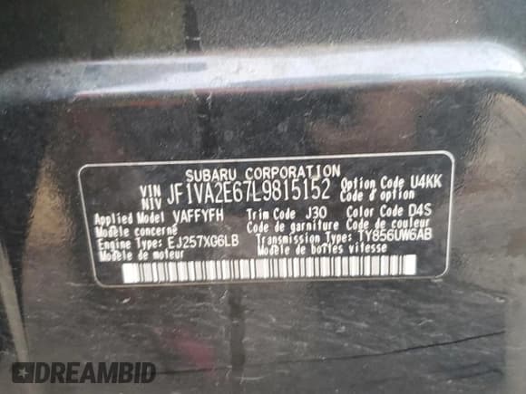 ✅ 2020 Subaru WRX STI • VIN: JF1VA2E67L9815152 • Lot: 66831505. Listed on Copart with 29,312 mi. Free auction sales archive from the USA and detailed vehicle history report at DreamBid. Image 13.