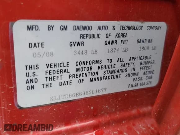 ✅ 2009 Chevrolet Aveo 1LT • VIN: KL1TD66E69B301677 • Lot: 57810325. Wystawiony na Copart z przebiegiem 95 226 mil. Bezpłatny archiwum sprzedaży aukcyjnych z USA i szczegółowy raport historii pojazdu na DreamBid. Zdjęcie 12.