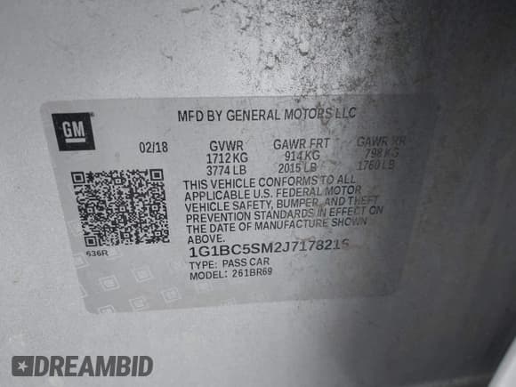 ✅ 2018 Chevrolet Cruze LS • VIN: 1G1BC5SM2J7178216 • Лот: 41877828. Опубликован ранее на IAAI с пробегом 91 736 миль. Бесплатный доступ к архиву аукционных продаж из США и подробный отчёт об истории автомобиля на DreamBid. Изображение 9.