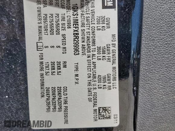 ✅ 2011 GMC Yukon XL Denali • VIN: 1GKS1MEFXBR299963 • Lot: 67390285. Listed on Copart with 295,610 mi. Free auction sales archive from the USA and detailed vehicle history report at DreamBid. Image 13.