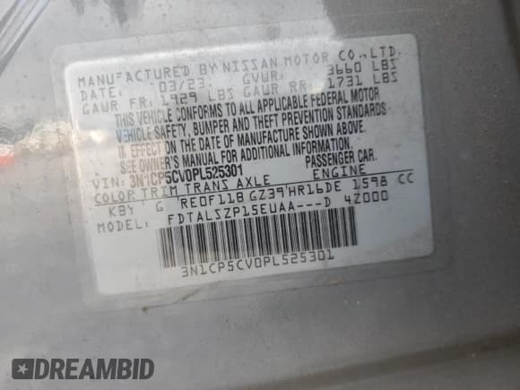 ✅ 2023 Nissan Kicks SV • VIN: 3N1CP5CV0PL525301 • Lot: 68696125. Listed on Copart with 67,665 mi. Free auction sales archive from the USA and detailed vehicle history report at DreamBid. Image 14.