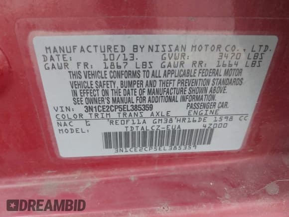 ✅ 2014 Nissan Note S • VIN: 3N1CE2CP5EL385359 • Lot: 41400657. Wystawiony na IAAI z przebiegiem 82 801 mil. Bezpłatny archiwum sprzedaży aukcyjnych z USA i szczegółowy raport historii pojazdu na DreamBid. Zdjęcie 9.