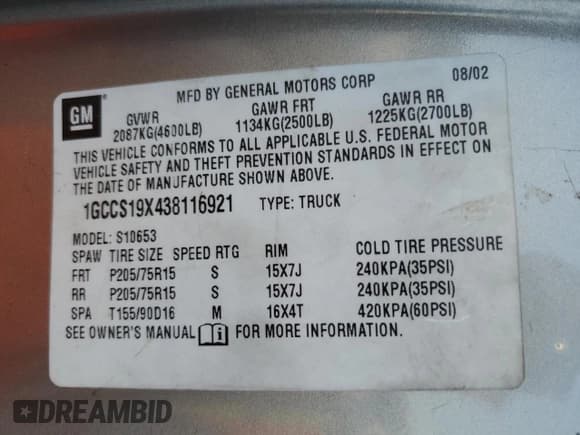 ✅ 2003 Chevrolet S-10 LS • VIN: 1GCCS19X438116921 • Лот: 88732285. Опубликован ранее на Copart с пробегом 128 030 миль. Бесплатный доступ к архиву аукционных продаж из США и подробный отчёт об истории автомобиля на DreamBid. Изображение 12.