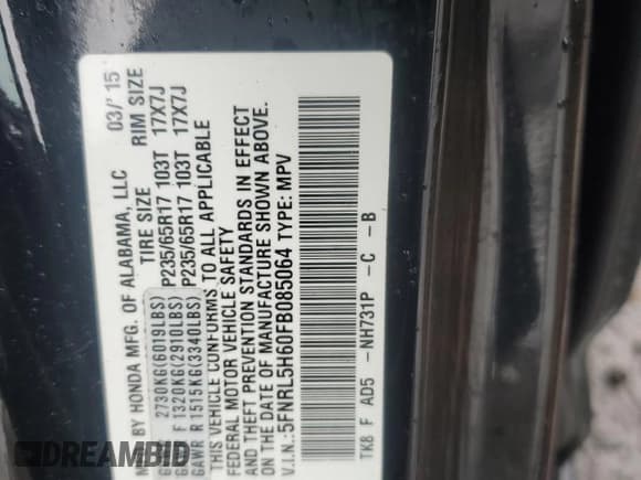 ✅ 2015 Honda Odyssey EX-L • VIN: 5FNRL5H60FB085064 • Лот: 92093575. Опубликован ранее на Copart с пробегом 101 452 миль. Бесплатный доступ к архиву аукционных продаж из США и подробный отчёт об истории автомобиля на DreamBid. Изображение 13.