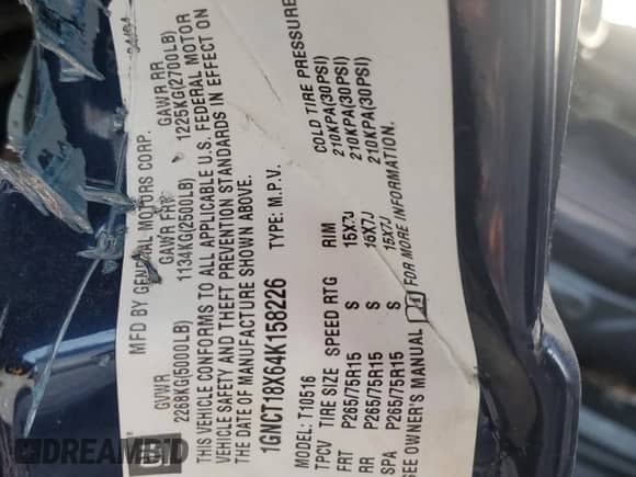 2004 Chevrolet Blazer LS z VIN 1GNCT18X64K158226, wystawiony jako Copart lot #75513394 z przebiegiem Nie podano mil oraz Czysty tytuł • Clean title. Historia ofert i sprzedaży dostępna na DreamBid. Obrazek 14.