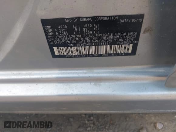 ✅ 2018 Subaru Impreza Premium • VIN: 4S3GTAB64J3748697 • Лот: 42908318. Опубликован ранее на IAAI с пробегом 193 331 миль. Бесплатный доступ к архиву аукционных продаж из США и подробный отчёт об истории автомобиля на DreamBid. Изображение 9.