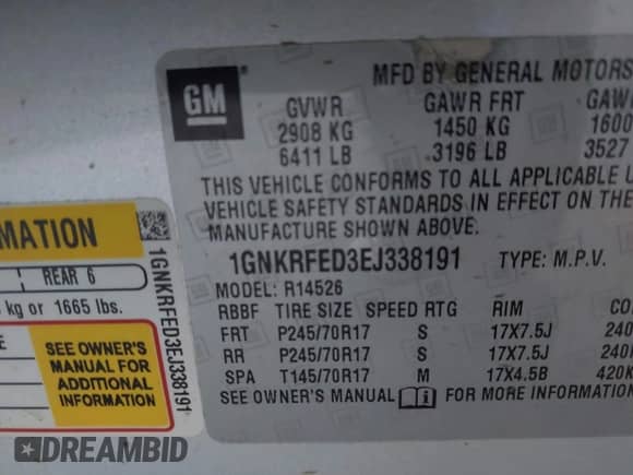 2014 Chevrolet Traverse LS z VIN 1GNKRFED3EJ338191, wystawiony jako IAAI lot #43161854 z przebiegiem Nie podano mil oraz . Historia ofert i sprzedaży dostępna na DreamBid. Obrazek 9.