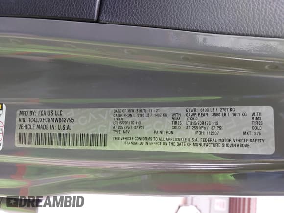 ✅ 2021 Jeep Wrangler Unlimited Rubicon • VIN: 1C4JJXFG8MW842795 • Lot: 42571315. Listed on IAAI with 31,004 mi. Free auction sales archive from the USA and detailed vehicle history report at DreamBid. Image 9.