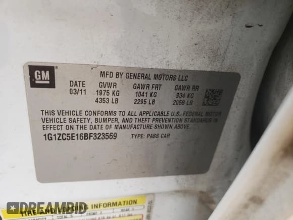 ✅ 2011 Chevrolet Malibu 1LT • VIN: 1G1ZC5E16BF323569 • Lot: 76104194. Listed on Copart with 217,914 mi. Free auction sales archive from the USA and detailed vehicle history report at DreamBid. Image 14.