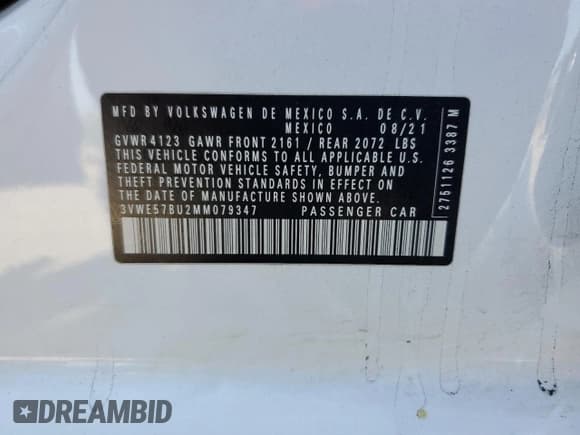 ✅ 2021 Volkswagen Jetta SEL • VIN: 3VWE57BU2MM079347 • Lot: 55089415. Listed on Copart with 78,007 mi. Free auction sales archive from the USA and detailed vehicle history report at DreamBid. Image 13.