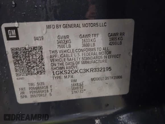 ✅ 2019 GMC Yukon XL SLT • VIN: 1GKS2GKC3KR332195 • Лот: 43603839. Опубликован ранее на IAAI с пробегом 144 431 миль. Бесплатный доступ к архиву аукционных продаж из США и подробный отчёт об истории автомобиля на DreamBid. Изображение 9.