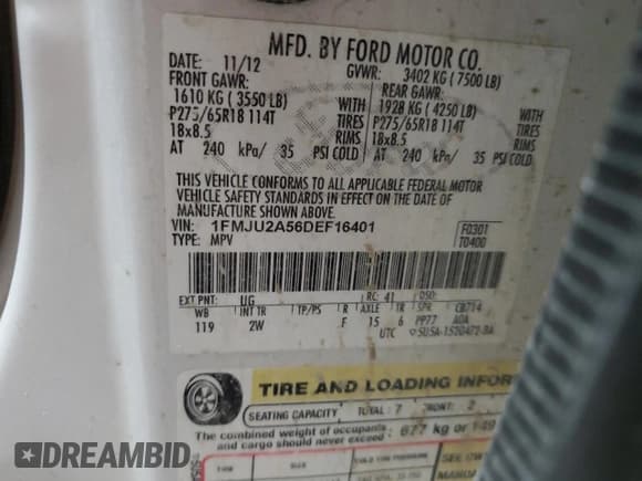 ✅ 2013 Ford Expedition Limited • VIN: 1FMJU2A56DEF16401 • Лот: 57305585. Опубликован ранее на Copart с пробегом 269 842 миль. Бесплатный доступ к архиву аукционных продаж из США и подробный отчёт об истории автомобиля на DreamBid. Изображение 12.