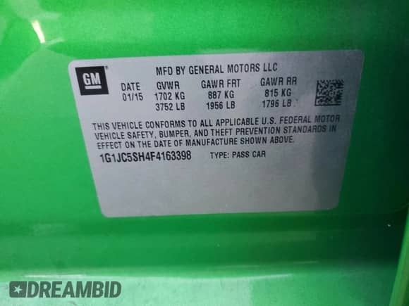 2015 Chevrolet Sonic LT с VIN 1G1JC5SH4F4163398, выставлен на аукционе Copart как лот 71773444 с пробегом 121 909 миль миль и Списание • Salvage title. История ставок и продаж доступна на DreamBid. Изображение 12.