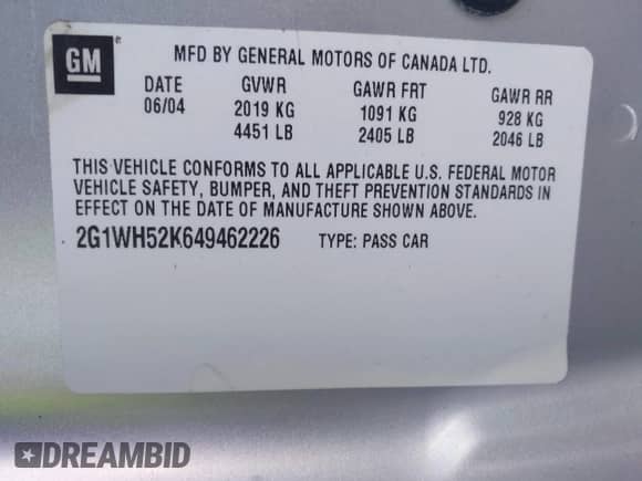 2004 Chevrolet Impala LS z VIN 2G1WH52K649462226, wystawiony jako IAAI lot #43593646 z przebiegiem 206 025 mil mil oraz . Historia ofert i sprzedaży dostępna na DreamBid. Obrazek 9.