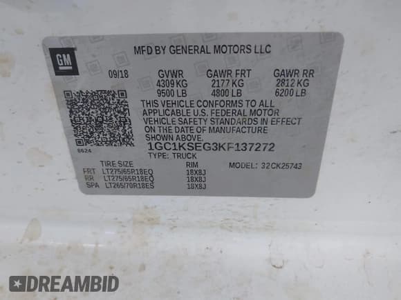 ✅ 2019 Chevrolet Silverado 2500HD LT • VIN: 1GC1KSEG3KF137272 • Lot: 39880414. Wystawiony na IAAI z przebiegiem 158 275 mil. Bezpłatny archiwum sprzedaży aukcyjnych z USA i szczegółowy raport historii pojazdu na DreamBid. Zdjęcie 9.