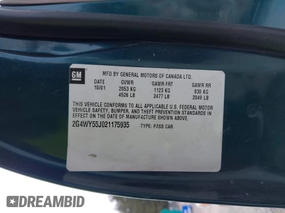 ✅ 2002 Buick Century Limited • VIN: 2G4WY55J021175935 • Lot: 42244261. Listed on IAAI with 139,510 mi. Free auction sales archive from the USA and detailed vehicle history report at DreamBid. Image 9.