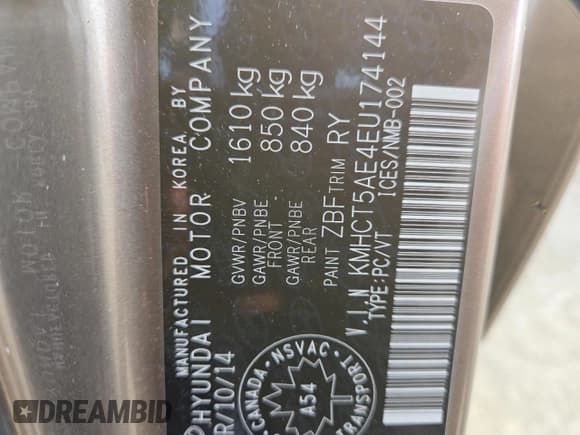 ✅ 2014 Hyundai Accent GS • VIN: KMHCT5AE4EU174144 • Лот: 70763454. Опубликован ранее на Copart с пробегом 51 002 миль. Бесплатный доступ к архиву аукционных продаж из США и подробный отчёт об истории автомобиля на DreamBid. Изображение 12.