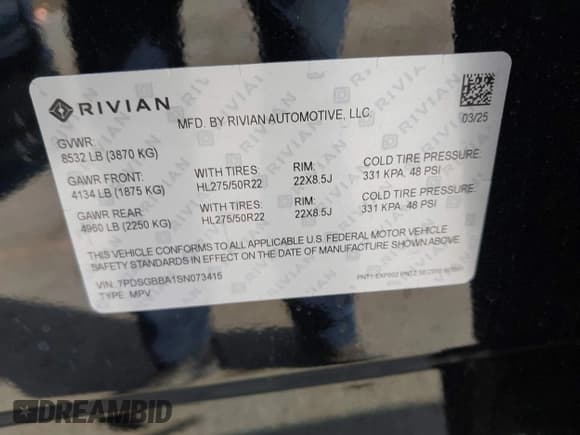 ✅ 2025 Rivian R1S Adventure • VIN: 7PDSGBBA1SN073415 • Lot: 43064933. Wystawiony na IAAI z przebiegiem 4 060 mil. Bezpłatny archiwum sprzedaży aukcyjnych z USA i szczegółowy raport historii pojazdu na DreamBid. Zdjęcie 9.