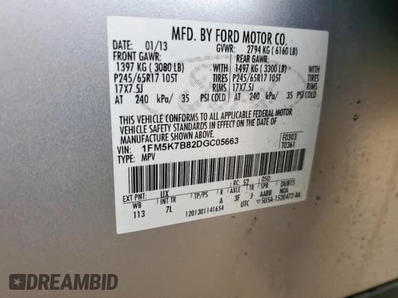 ✅ 2013 Ford Explorer • VIN: 1FM5K7B82DGC05663 • Lot: 60809095. Listed on Copart with Not provided. Free auction sales archive from the USA and detailed vehicle history report at DreamBid. Image 14.