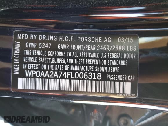 ✅ 2015 Porsche Panamera 4 • VIN: WP0AA2A74FL006318 • Lot: 49692935. Listed on Copart with Not provided. Free auction sales archive from the USA and detailed vehicle history report at DreamBid. Image 14.