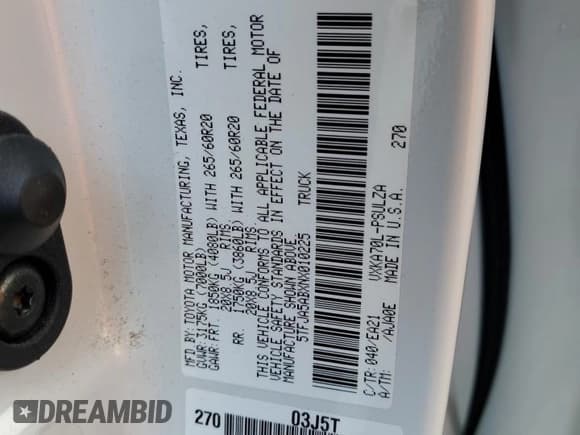 ✅ 2022 Toyota Tundra Limited • VIN: 5TFJA5ABXNX010225 • Лот: 51496985. Опубликован ранее на Copart с пробегом 28 476 миль. Бесплатный доступ к архиву аукционных продаж из США и подробный отчёт об истории автомобиля на DreamBid. Изображение 12.