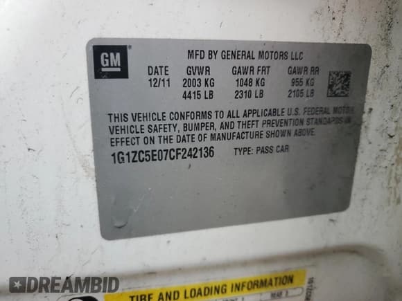 ✅ 2012 Chevrolet Malibu 1LT • VIN: 1G1ZC5E07CF242136 • Lot: 74885804. Listed on Copart with 113,975 mi. Free auction sales archive from the USA and detailed vehicle history report at DreamBid. Image 12.