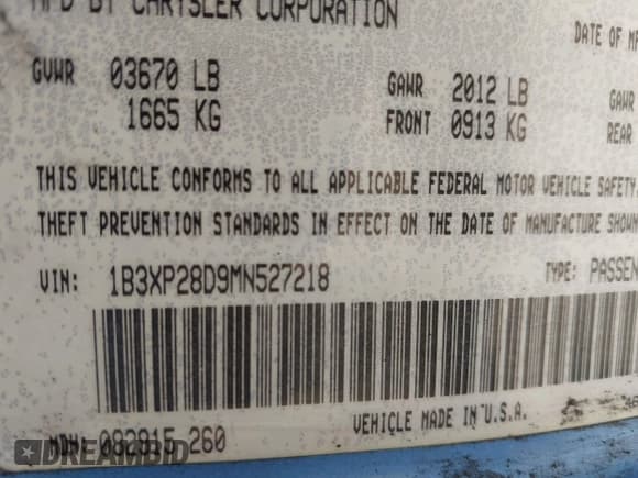 ✅ 1991 Dodge Shadow • VIN: 1B3XP28D9MN527218 • Lot: 42013553. Listed on IAAI with 161,590 mi. Free auction sales archive from the USA and detailed vehicle history report at DreamBid. Image 9.