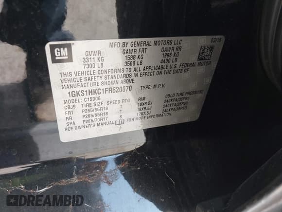 ✅ 2015 GMC Yukon XL SLT • VIN: 1GKS1HKC1FR620070 • Lot: 42200458. Listed on IAAI with 147,580 mi. Free auction sales archive from the USA and detailed vehicle history report at DreamBid. Image 9.