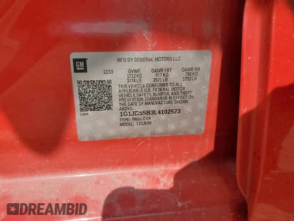 2020 Chevrolet Sonic LS с VIN 1G1JB5SB3L4102523, выставлен на аукционе Copart как лот 56838485 с пробегом 98 345 миль миль и Списание • Salvage title. История ставок и продаж доступна на DreamBid. Изображение 12.