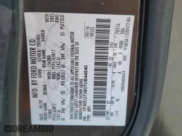 ✅ 2007 Ford Explorer XLT • VIN: 1FMEU73807UB44540 • Lot: 55228175. Wystawiony na Copart z przebiegiem Nie podano. Bezpłatny archiwum sprzedaży aukcyjnych z USA i szczegółowy raport historii pojazdu na DreamBid. Zdjęcie 13.