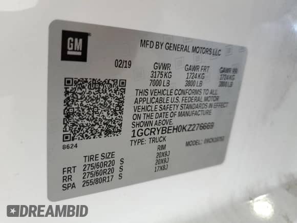 2019 Chevrolet Silverado 1500 Custom z VIN 1GCRYBEH0KZ276669, wystawiony jako Copart lot #81836715 z przebiegiem 169 156 mil mil oraz Szkoda całkowita • Salvage title. Historia ofert i sprzedaży dostępna na DreamBid. Obrazek 12.