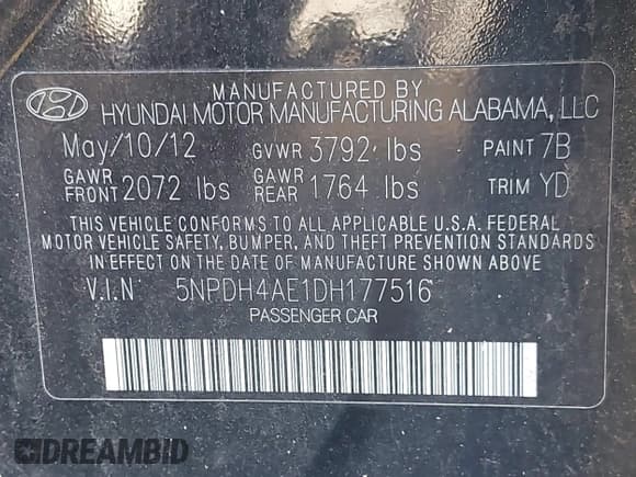 ✅ 2013 Hyundai Elantra Limited • VIN: 5NPDH4AE1DH177516 • Lot: 43786406. Listed on IAAI with 117,787 mi. Free auction sales archive from the USA and detailed vehicle history report at DreamBid. Image 9.