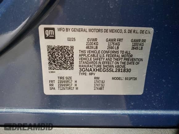 2025 Chevrolet Equinox FWD LT with VIN 3GNAXHEG5SL281830, listed as a Copart auction lot 68731765 with 3,766 mi miles and Salvage title. Bid and sale history available at DreamBid. Image 13.
