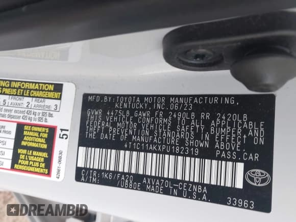 ✅ 2023 Toyota Camry LE • VIN: 4T1C11AKXPU182319 • Lot: 43480285. Wystawiony na IAAI z przebiegiem 11 641 mil. Bezpłatny archiwum sprzedaży aukcyjnych z USA i szczegółowy raport historii pojazdu na DreamBid. Zdjęcie 9.