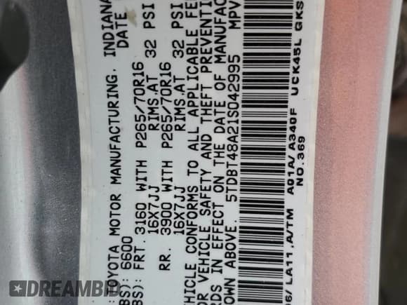 ✅ 2001 Toyota Sequoia Limited • VIN: 5TDBT48A21S042995 • Lot: 82759345. Wystawiony na Copart z przebiegiem 257 529 mil. Bezpłatny archiwum sprzedaży aukcyjnych z USA i szczegółowy raport historii pojazdu na DreamBid. Zdjęcie 13.