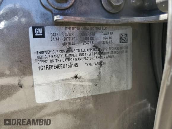 2014 Chevrolet Volt z VIN 1G1RE6E46EU150145, wystawiony jako Copart lot #60349254 z przebiegiem 122 293 mil mil oraz Szkoda całkowita • Salvage title. Historia ofert i sprzedaży dostępna na DreamBid. Obrazek 13.