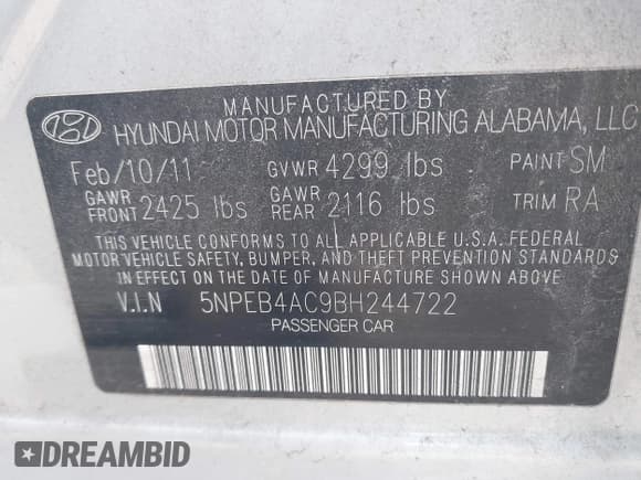 ✅ 2011 Hyundai Sonata GLS • VIN: 5NPEB4AC9BH244722 • Lot: 43607427. Listed on IAAI with 146,900 mi. Free auction sales archive from the USA and detailed vehicle history report at DreamBid. Image 9.