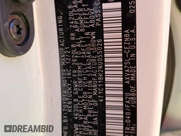 2022 Toyota Camry LE с VIN 4T1C11BK2NU055026, выставлен на аукционе Copart как лот 65521575 с пробегом 16 768 миль миль и Списание • Salvage title. История ставок и продаж доступна на DreamBid. Изображение 12.