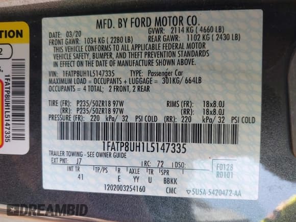 ✅ 2020 Ford Mustang EcoBoost • VIN: 1FATP8UH1L5147335 • Лот: 42902415. Опубликован ранее на IAAI с пробегом 46 108 миль. Бесплатный доступ к архиву аукционных продаж из США и подробный отчёт об истории автомобиля на DreamBid. Изображение 9.